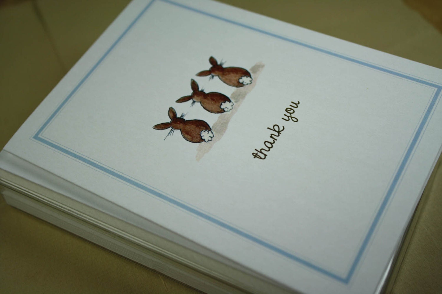 Thank You Note Bunny Rabbit Tails Set of 8. Pale Blue Border. | Etsy