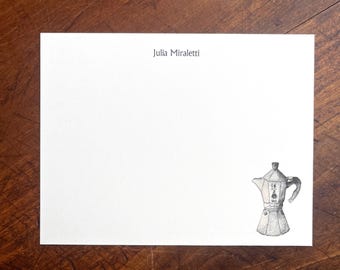 Coffee Lover Gift. Personalized Stationery Notecards. Bialetti Moka Pot Custom Notecards Thank You Notes Watercolor, Set. Gift under 20