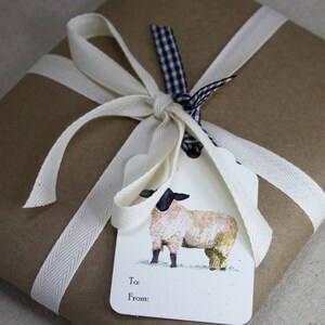 Sheep Gift Tags, Set of 6, on Cream Recycled Cardstock With Matching Black and White Gingham ...