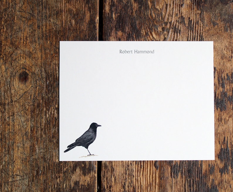 Crow Raven Bird Custom Notecard Stationery. Thank You, Any Occasion, Personalize Watercolor Print, Set of 10. Gifts under 20 Gift for Birder image 3