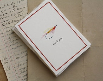 Fishing Fly Fisherman Thank You Notecards Stationery Masculine Thank You Notes, Handmade Thank You Notecards, Set of 8