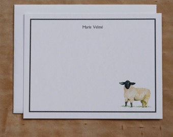 Sheep Lamb Black and White Custom Notecard. Thank You, Any Occasion, Personalize Watercolor Print, Set of 10.