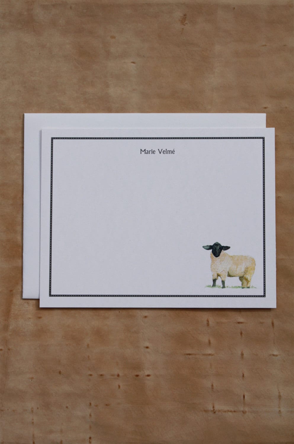 Sheep Lamb Black and White Personalized Custom Notecard. Thank You, Any Occasion, Farm Life, Animals. Watercolor Print, Set of 10.