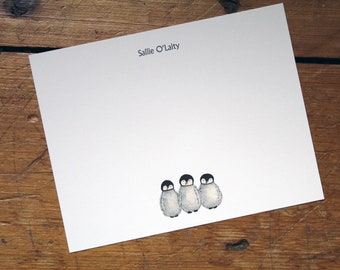 NEW! Penguin Trio  Notecard Stationery. Thank You, Any Occasion, Personalize Watercolor Print, Set of 10.