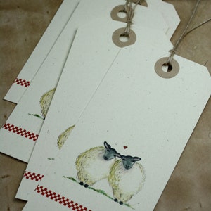 6 Sheep Pair Gift Tags, Perfect for Valentine's Day Gifts. Recycled Paper, Set of 6, Jumbo Tags