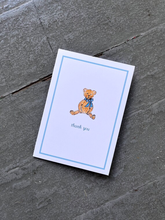Thank You Note Teddy Bear. New Baby Thank You Notes, Set of 8. Handmade Notecards Greeting Cards Packaged. Bear Stationery