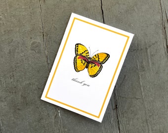 Butterfly Brilliant Yellow, Handmade Thank You Notecards, Stationery, Set of 8. Set of Notecards
