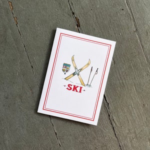 Set van Ski Notecards Happy Holidays of Christmas Skiing Ski&#39;s Nordic Scandinavian Alpine, handgemaakte wenskaarten, set van 8