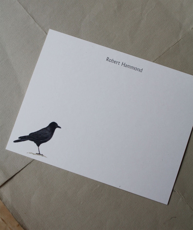 Crow Raven Bird Custom Notecard Stationery. Thank You, Any Occasion, Personalize Watercolor Print, Set of 10. Gifts under 20 Gift for Birder image 4