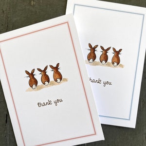 Thank You Note Bunny Rabbit Tails, Set of 8. Pale Pink Border or Pale ...