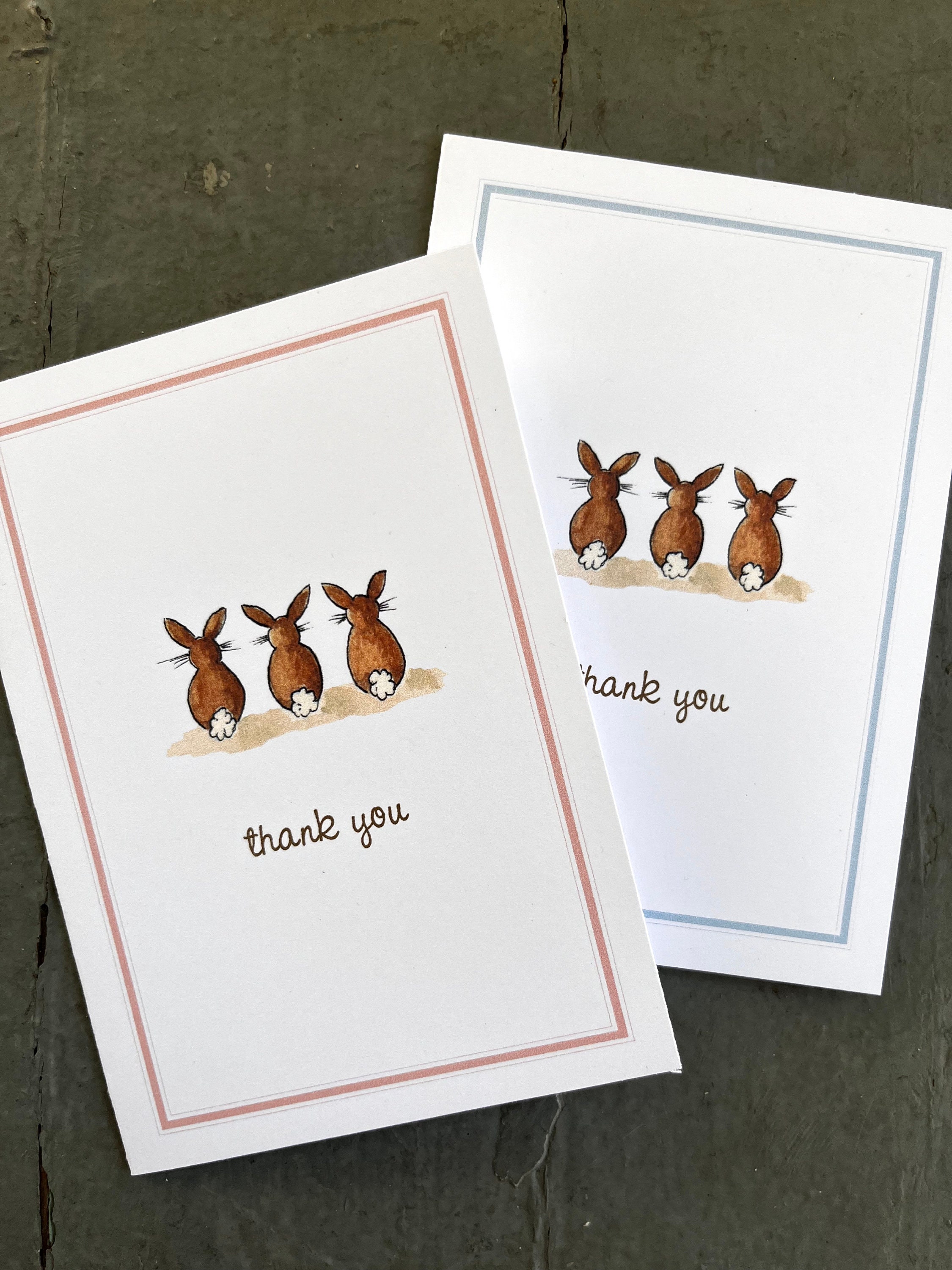 Thank You Note Bunny Rabbit Tails, Set of 8. Pale Pink Border or Pale ...
