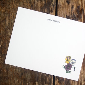 Stiefmütterchen Viola Grußkarte Briefpapier. Lila Gelb Weißes Stiefmütterchen. Danke, personalisierter Aquarelldruck, 10er-Set