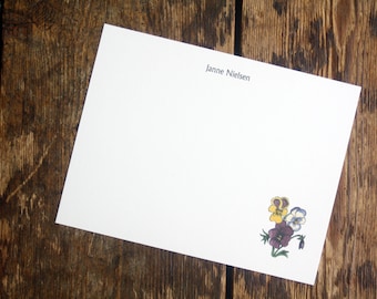 NEW! Pansy Notecard Stationery. Purple Yellow White Pansy. Thank You, Any Occasion, Personalize Watercolor Print, Set of 10.