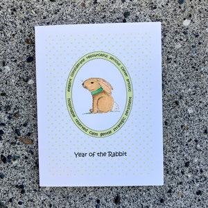 Year of the Rabbit Lunar or Chinese New Year Greeting Card, Watercolor Print, Blank Inside, Handmade Card