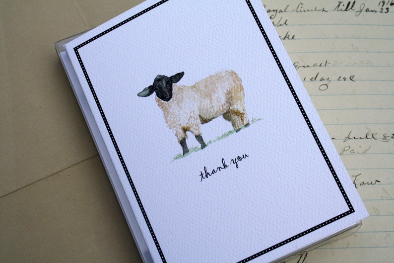 Sheep Lamb Thank You Note Notecards With Black Border. Set of Etsy