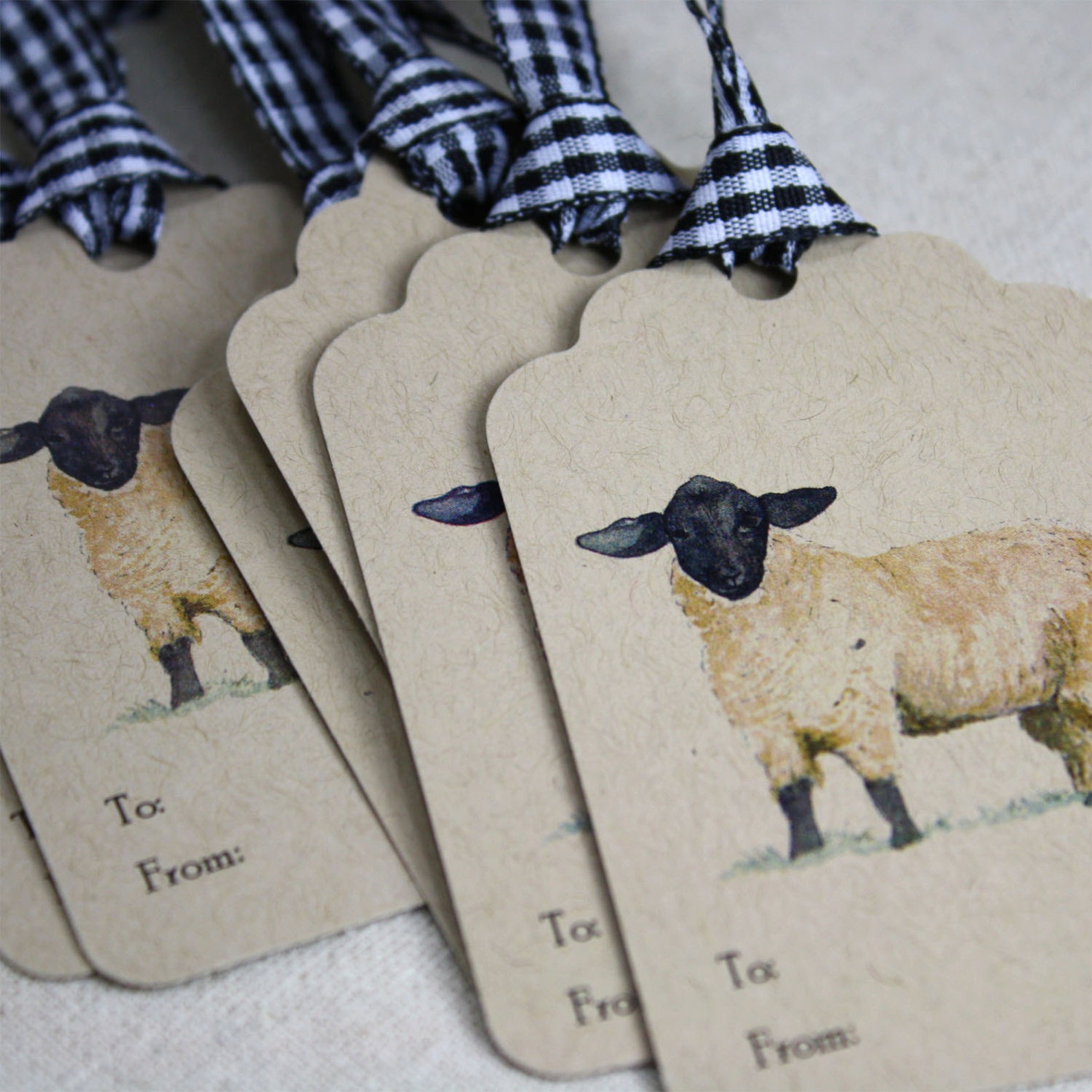 6 Sheep Lamb Gift Tags, Set of 6, on Recycled Kraft Cardstock With