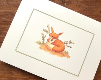 Fox in the Ferns Woodland Animal on Heavy Smooth Cardstock, Natural Handmade Greeting Card
