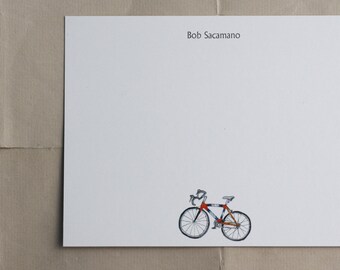 Road Bike Biker Bicycle Custom Notecard Stationery. Thank You, Any Occasion, Personalize Watercolor Print, Set of 10.