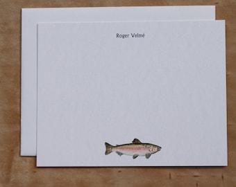 Trout Salmon Fish Masculine Custom Notecard Stationery. Thank You, Any Occasion, Personalize Watercolor Print, Set of 10.