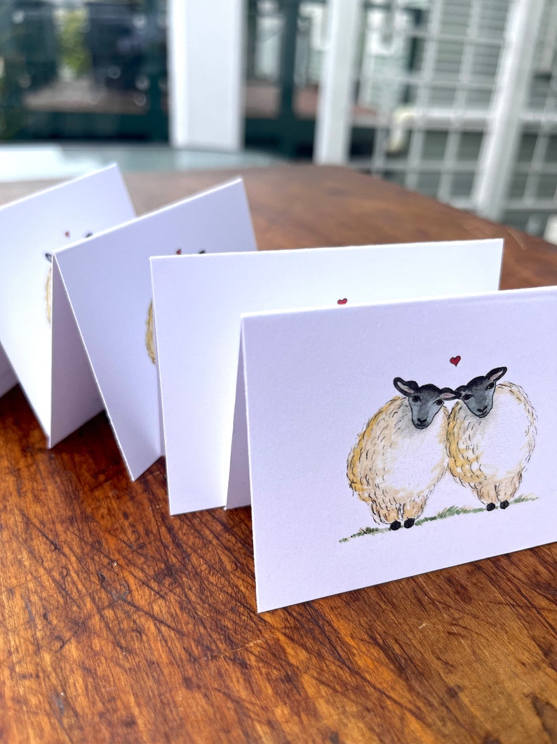 Mini Cards Set, Ewes Sheep Lamb in Love Heart, Valentines, Tiny Cards ...