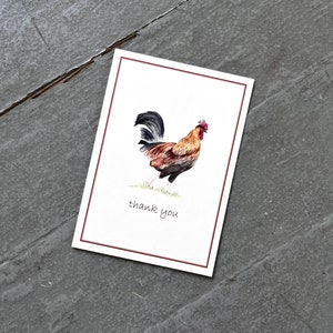 NOUVEAU! Coq Merci Notes cartes de correspondance faites à la main, lot de 8. Papeterie de coq. Poulets fermiers
