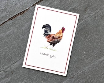 NEW! Rooster Thank You Notes Handmade Note Cards, Set of 8. Rooster Stationery. Farm Chickens