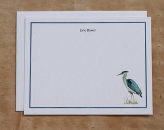 Great Blue Heron Blue Custom Notecard Stationery. Gift for Birder Bird Lover. Thank You Personalize Watercolor Print, 10/set. Gifts Under 20
