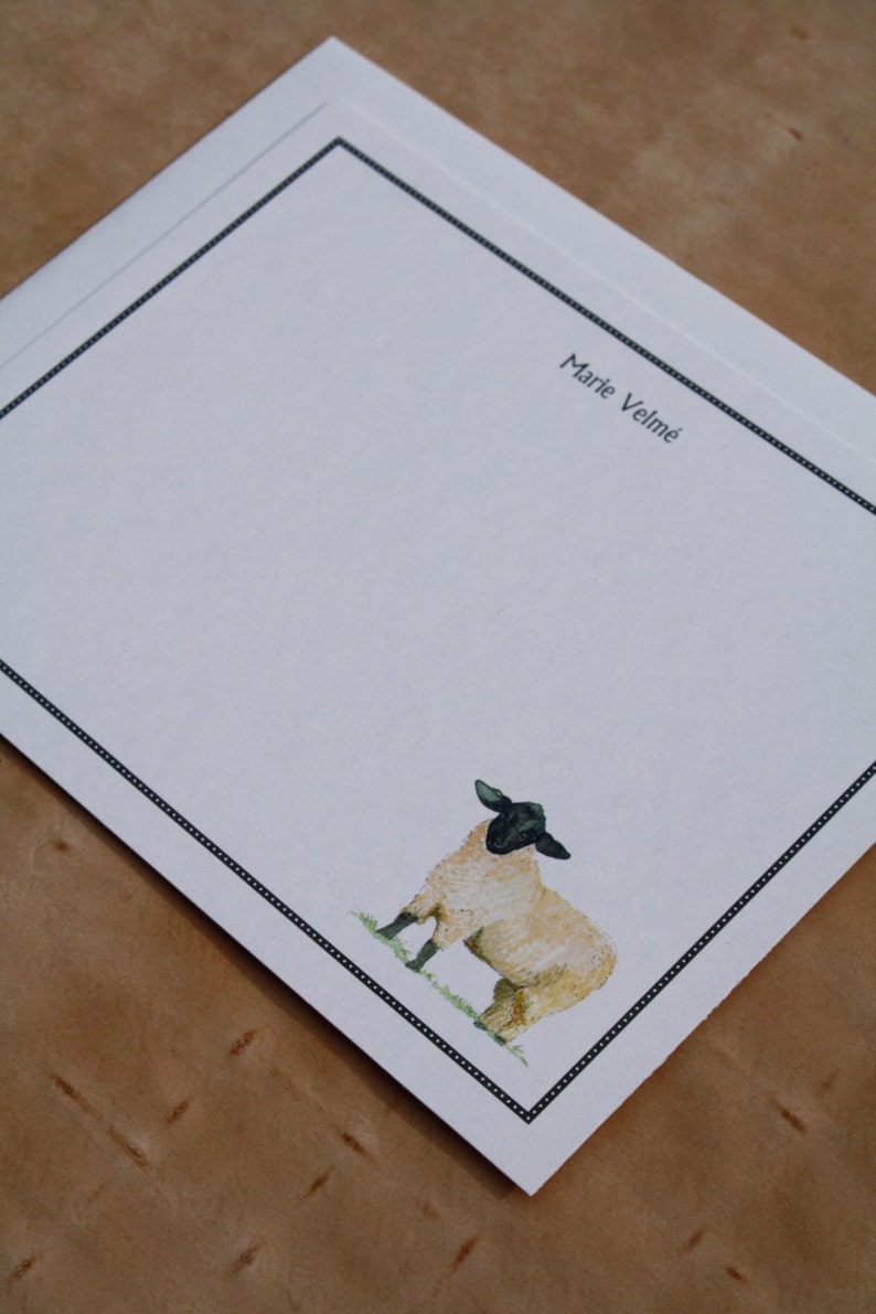 Sheep Lamb Black and White Custom Notecard. Thank You, Any Occasion, Personalize Watercolor Print, Set of 10. image 2
