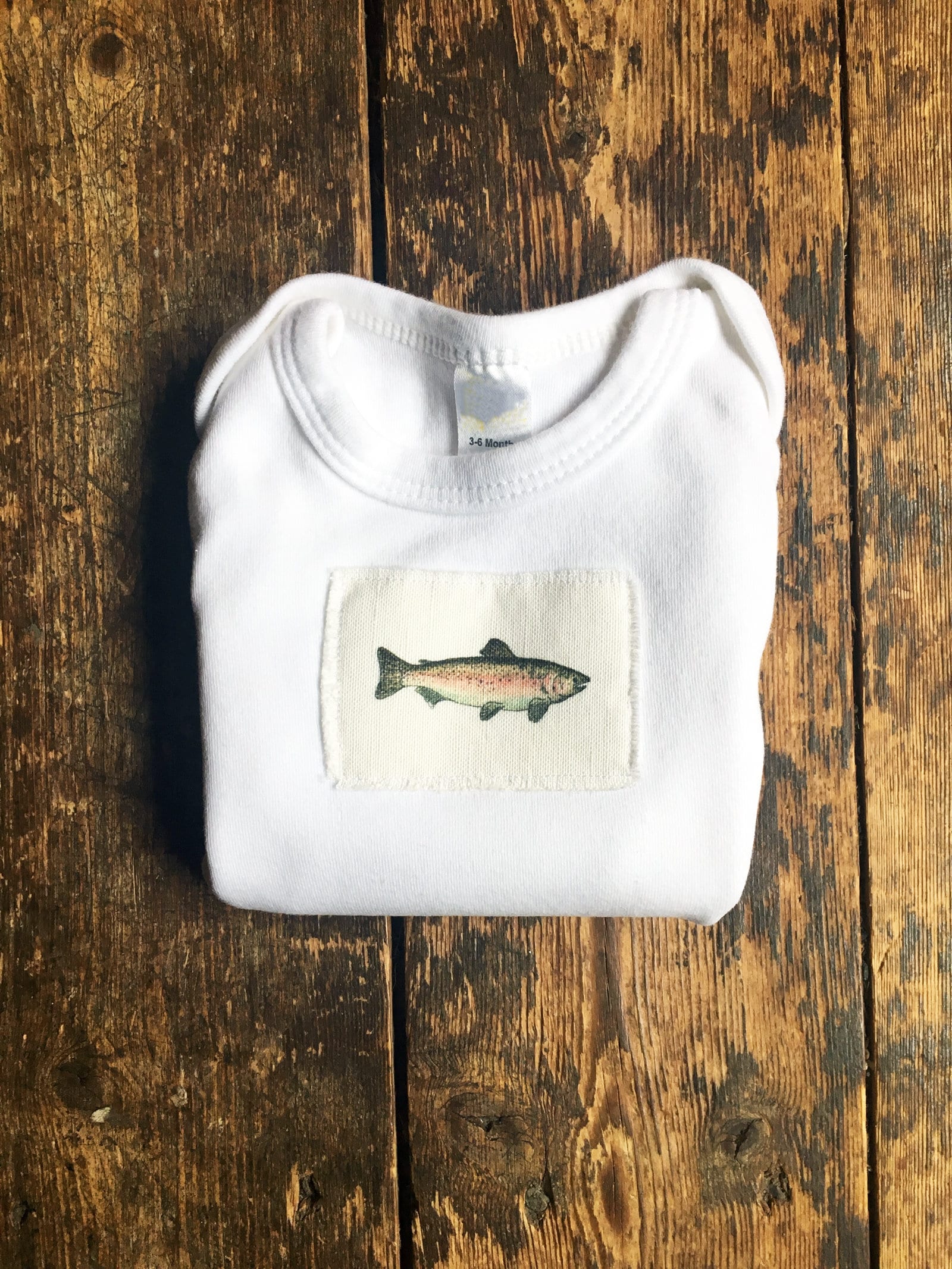 Trout Salmon Fish Baby One Piece Fisherman or Fisherwoman, Bodysuit Cotton Infant Baby Short Sleeve, Sizes: 3-6 Month OR 6-12 Month
