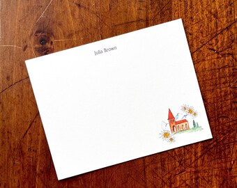 NEW! Personalized Chapel Church Notecards. Customized stationery. Alpine vibes, flat notecards. Gifts under 20. Gifts for Family. Set 10