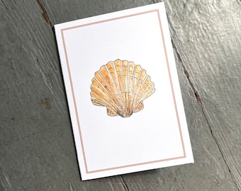 Pink Brown Scallop Shell Seashore Sealife Notes Notecards Thank You Notes, Set of 8. Handmade Notecards Greeting Cards Packaged