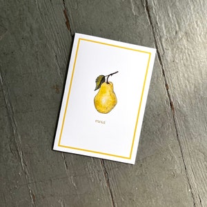 Pear Merci Thank You Notecards Stationery. Set of 8. French Text Handmade Thank You Notes Packaged.