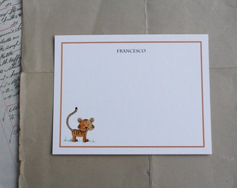 Orange Tiger Thank You Notes for Kids Children Fun Custom Notecard Stationery. Any Occasion, Personalize Watercolor Print, Set of 10.