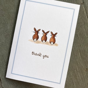 Thank You Note Bunny Rabbit Tails, Set of 8. Pale Blue Border. Handmade ...