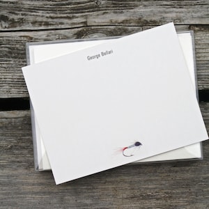 Mosca de pesca masculina, regalo para pescador pescador papelería de tarjeta de notas personalizada, ninfa carnicera. Impresión de acuarela personalizada, juego de 10.