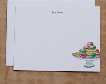 French Pastry Macaron Macaroon Custom Notecard Stationery. Thank You, Any Occasion, Personalize Watercolor Print, Set of 10.