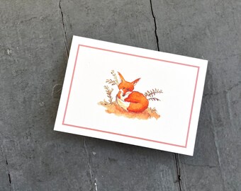 Fox Thank You Note Notecards con Deep Orange Border. Juego de 8. Notas de agradecimiento hechas a mano empaquetadas.