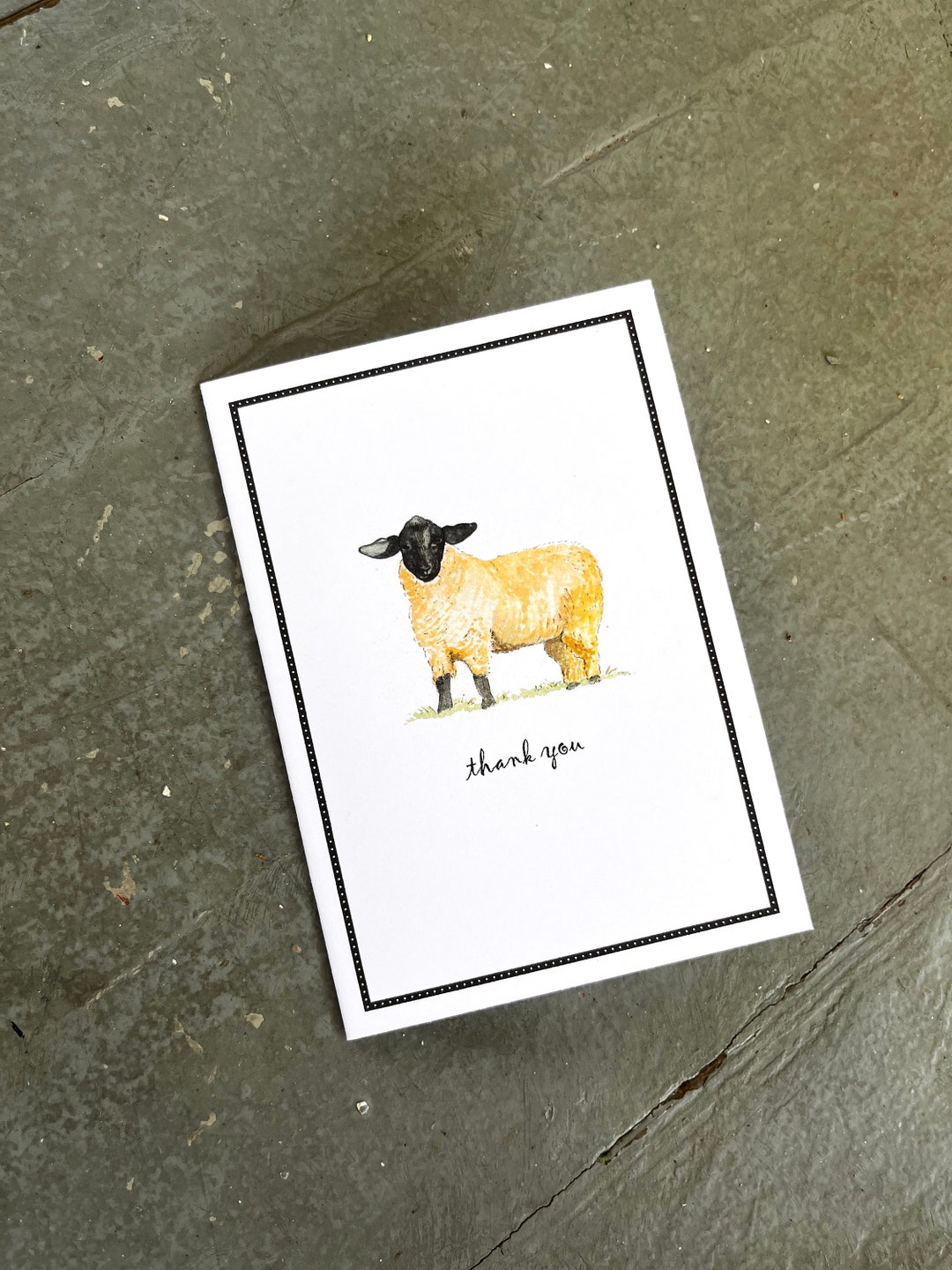 Sheep Lamb Thank You Note With Black Border. Set of 8. Handmade Thank ...