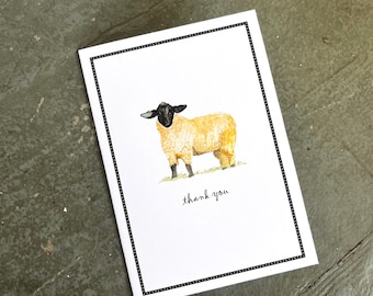 Sheep Lamb Thank You Note with Black Border. Set of 8. Handmade Thank You Notes Packaged. Farm Animal. Gift for Sheep Lover. Gift under 20