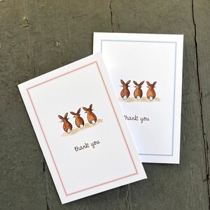 Thank You Note Bunny Rabbit Tails, Set of 8. Pale Pink Border or Pale ...