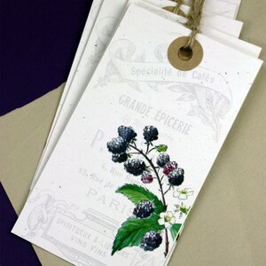 6 Blackberry Branch French Gift Tags, Papel reciclado, Set de 6, Etiquetas grandes