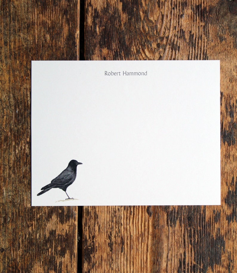 Crow Raven Bird Custom Notecard Stationery. Thank You, Any Occasion, Personalize Watercolor Print, Set of 10. Gifts under 20 Gift for Birder image 1