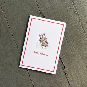 Winter Sled Old-Fashioned Happy Holidays Handmade Greeting Cards, Set of 8