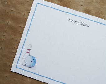 NEW! Bowling Bowler Thank You Notes Custom Notecard Stationery. Personalize Watercolor Print, Set of 10.