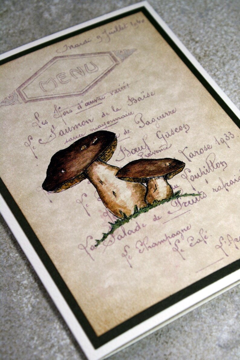 Porcini Mushroom With French Menu Woodland Watercolor Print Etsy
