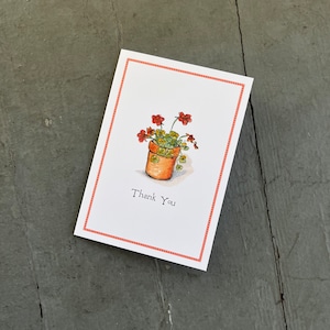 NEW! Pot of Nasturtiums or Geraniums. Thank You Notes Handmade Note Cards, Set of 8. Stationery with Orange Flowers