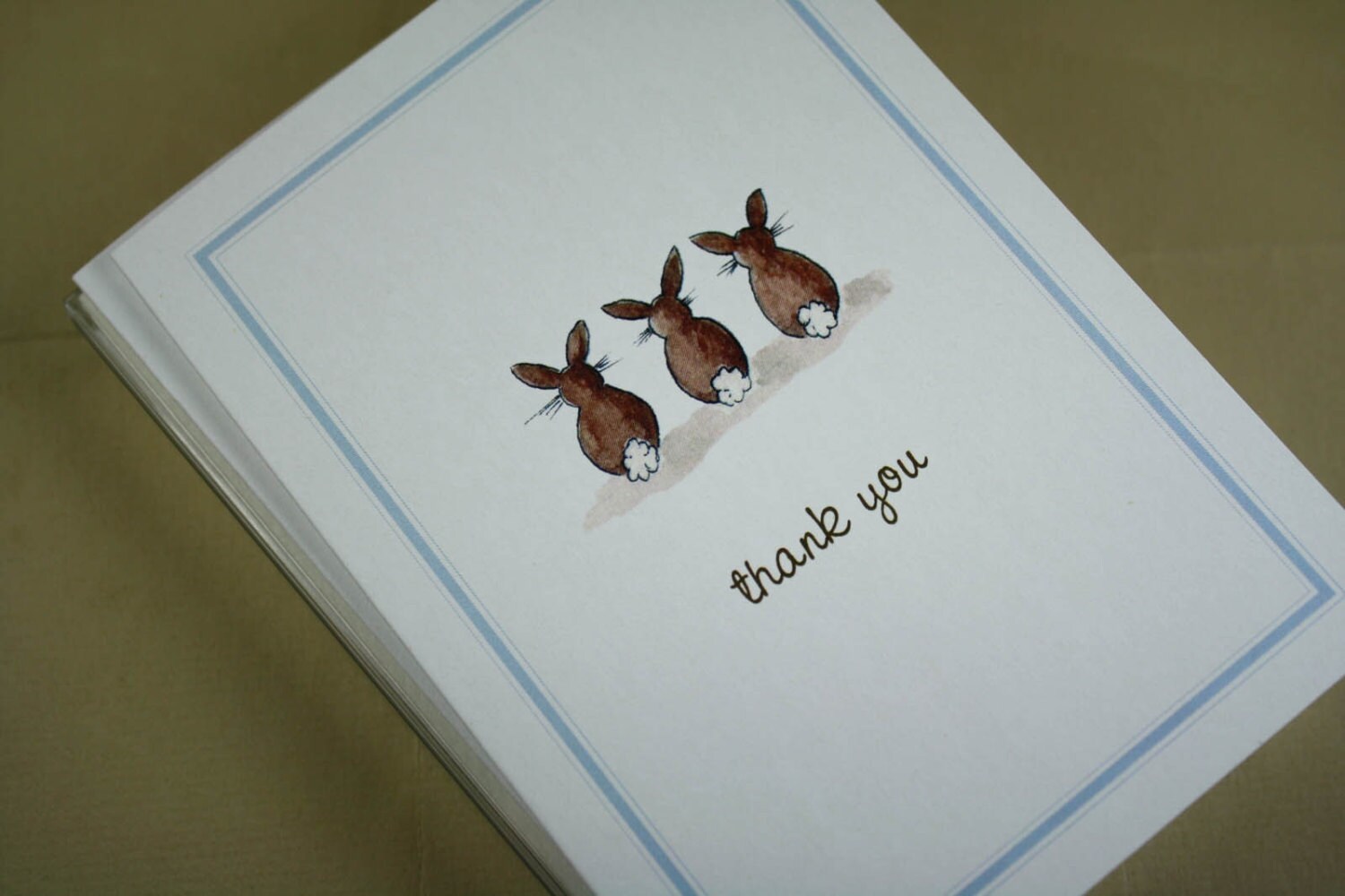 Thank You Note Bunny Rabbit Tails Set of 8. Pale Blue Border. | Etsy