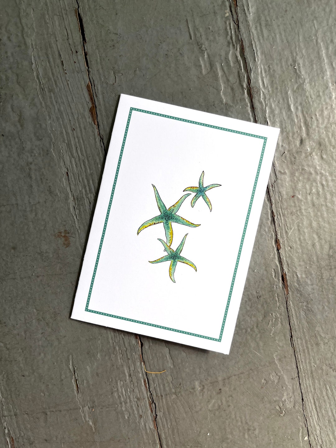 Starfish Seastar Beach Inspired Blank Notecards. Summer Teal Blue Green ...