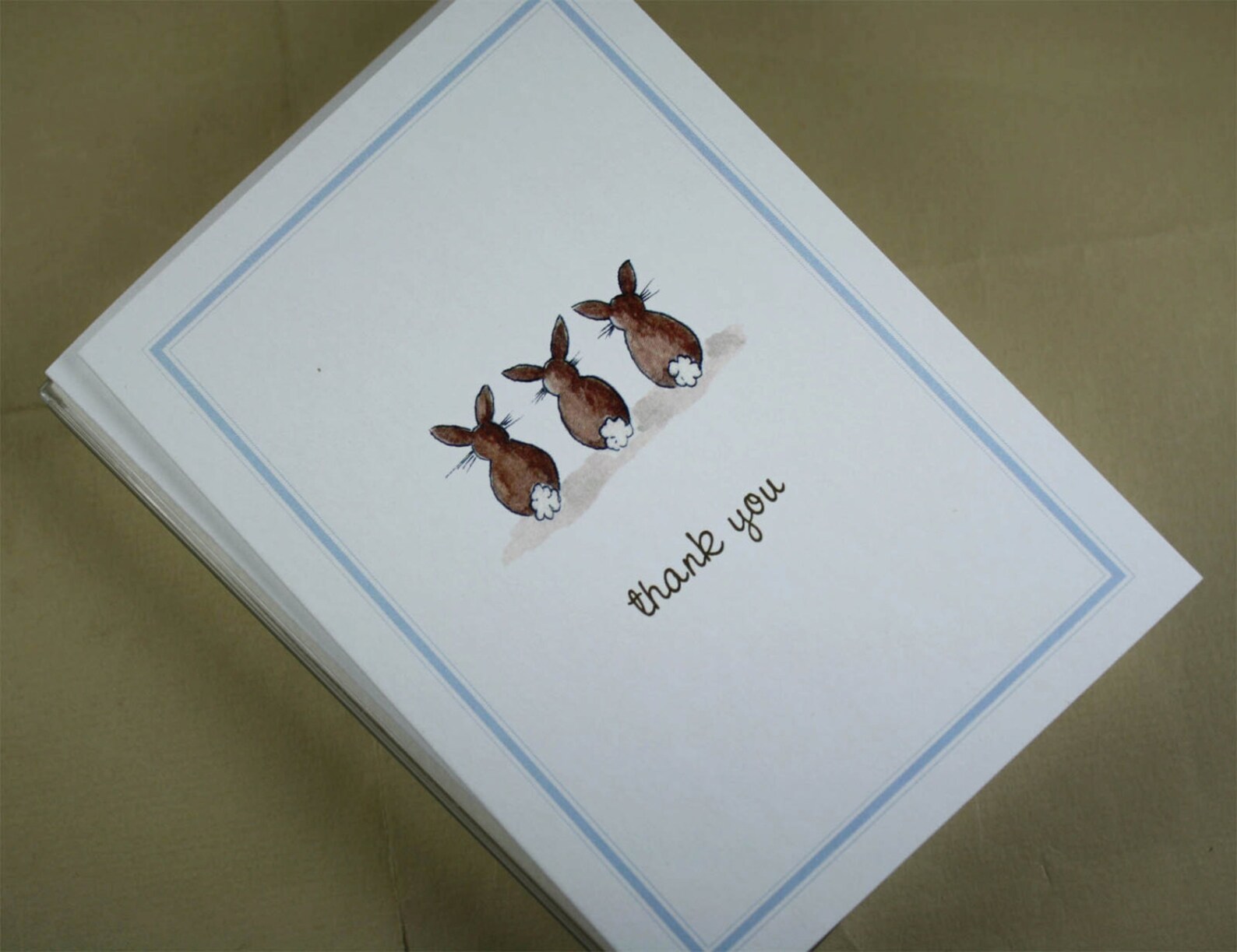 Thank You Note Bunny Rabbit Tails Set of 8. Pale Blue Border. | Etsy