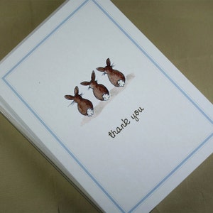 Thank You Note Bunny Rabbit Tails Set of 8. Pale Blue Border. | Etsy